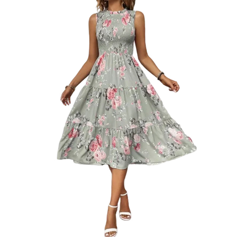 Rosalind | Abito Midi Floreale a Balze con Corpetto Smock