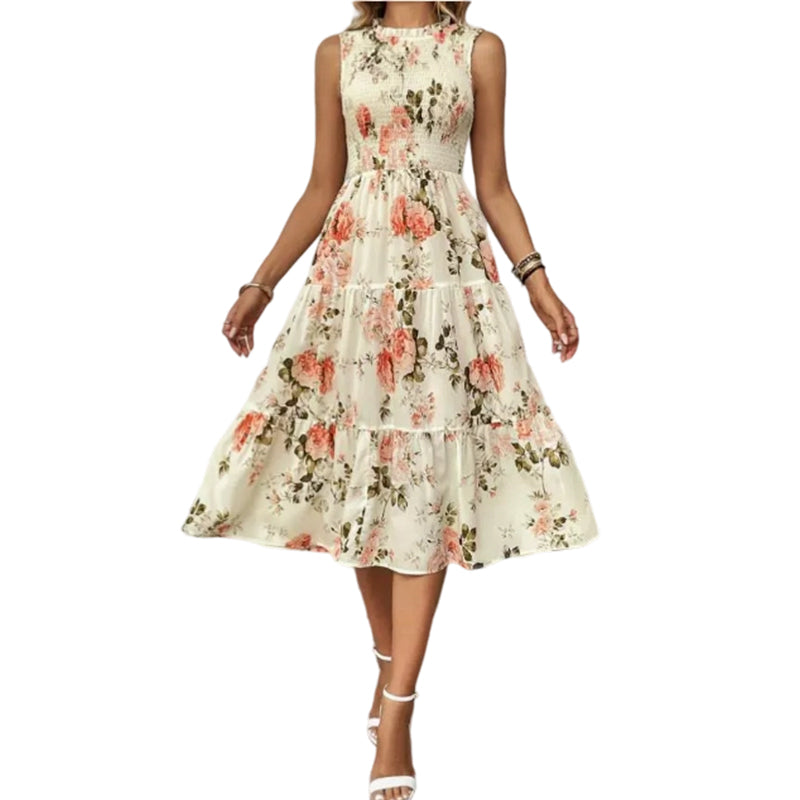 Rosalind | Abito Midi Floreale a Balze con Corpetto Smock