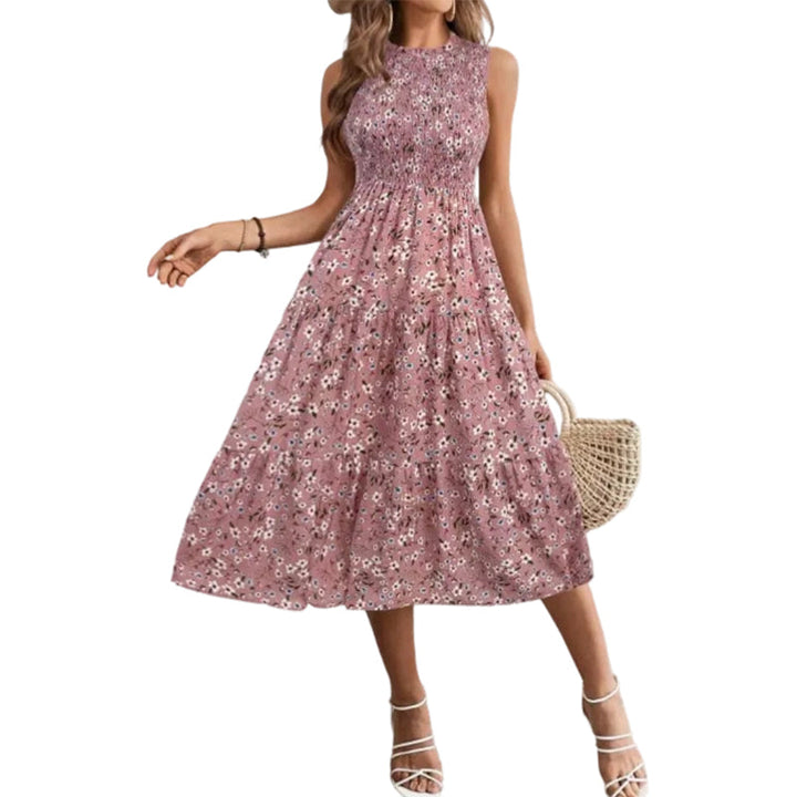 Rosalind | Abito Midi Floreale a Balze con Corpetto Smock